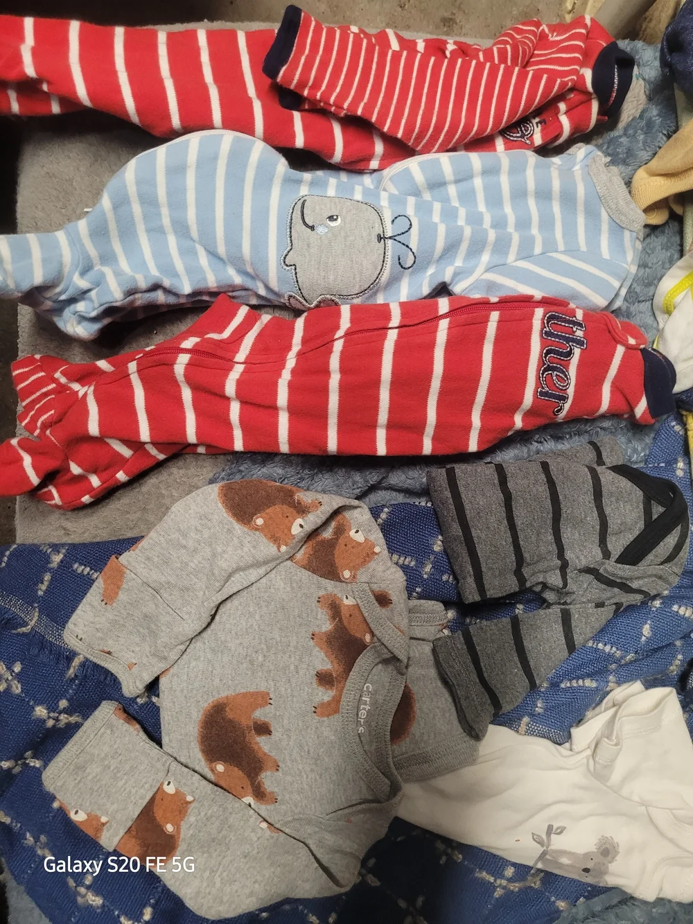 Carter's Red & Light Blue Striped One-Piece Footie Set with Whale & Bear